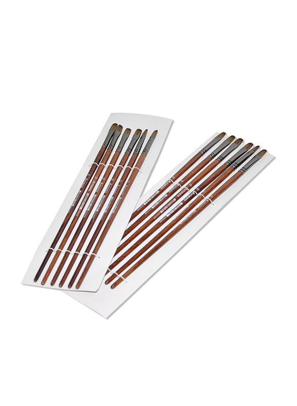 Artmate Filbert Shape Brush Long Wooden Handle, JIABSx101FR-10, 12 Pieces, Brown
