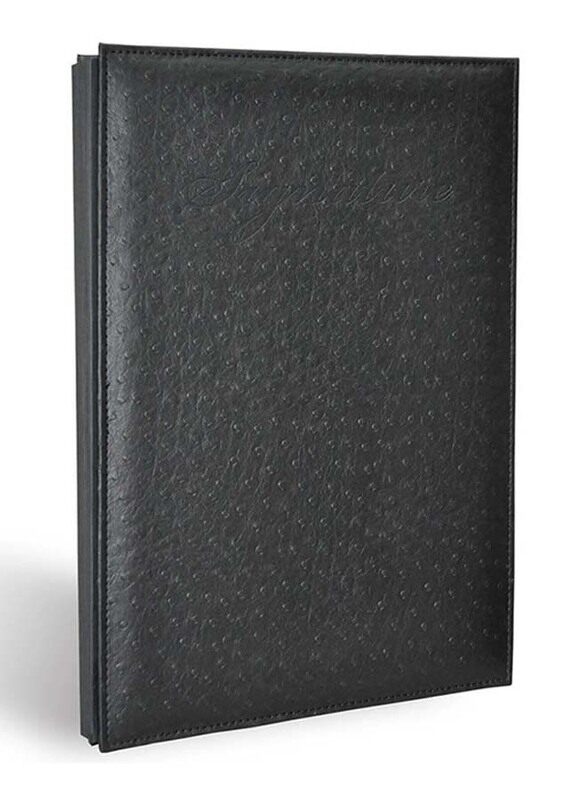 

FIS Ostrich Italian PU Material Cover Signature Book with Gift Box, 240 x 340mm, 18 Sheets, FSCL18OBK, Black