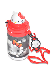 Hello Kitty Kiss Pop Up Water Bottle for Girls, 600ml, TGWZ3DS-122, Red/Grey