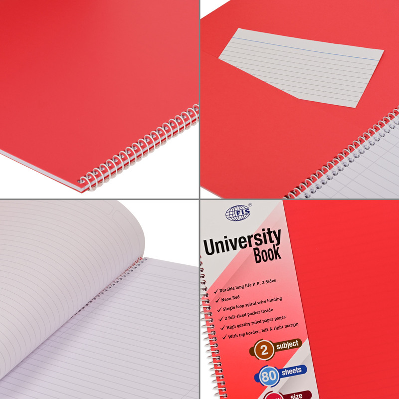 FIS Deluxe University Book, Spiral PP Neon Soft Cover, 2 Subjects, (215x279mm) Size, 80 Sheets - FSUB2SS8.5X11