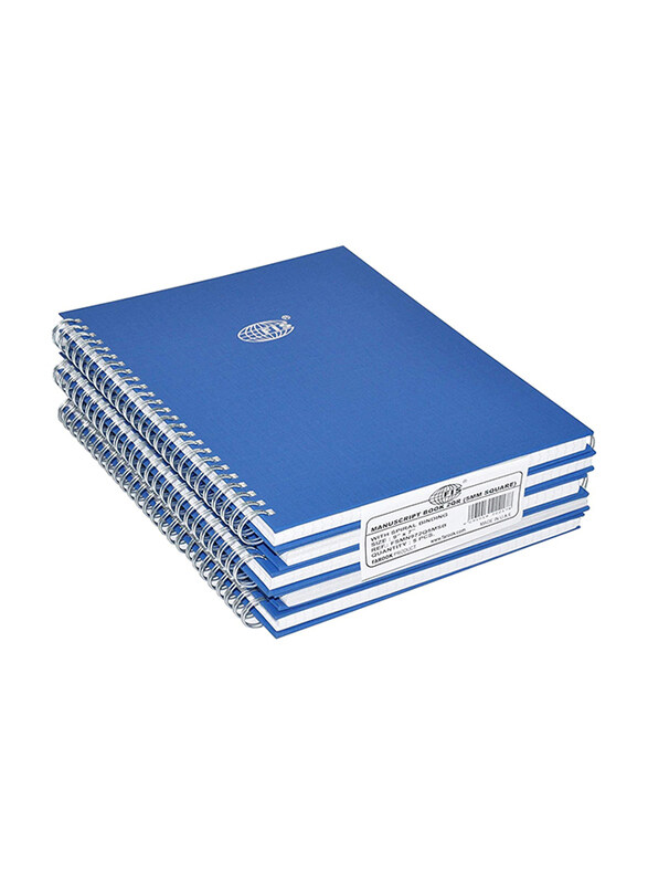 

FIS Manuscript Notebook Set with Spiral Binding, 5mm Square Lines, 2 Quire, 5-Piece, 9 x 7Inch, 96 Sheets, FSMN972Q5MSB, Blue