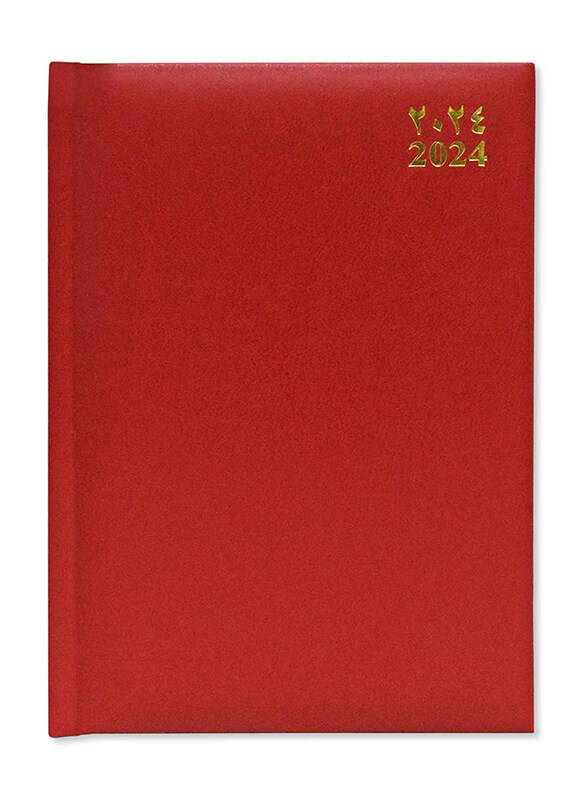 FIS 2024 Arabic/English 1 Side Padded Cover Diary, 384 Sheets, 60 GSM, A5 Size, FSDI18AE24RE, Red