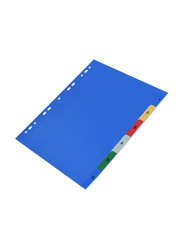 FIS PP File Index Divider with 1-6 Division, 50-Piece, A4 Size, Blue