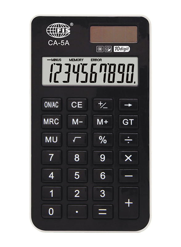 FIS 10 Digits Handheld Basic Calculator, FSCACA-5A, Black
