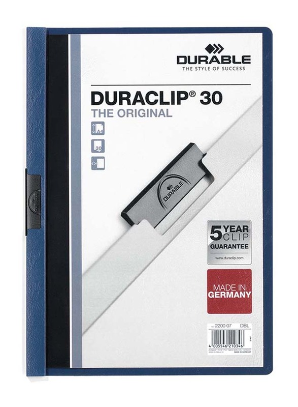 Durable 25-Piece Duraclip Plastic File, A4 Size, DUPG2200-07, Dark Blue