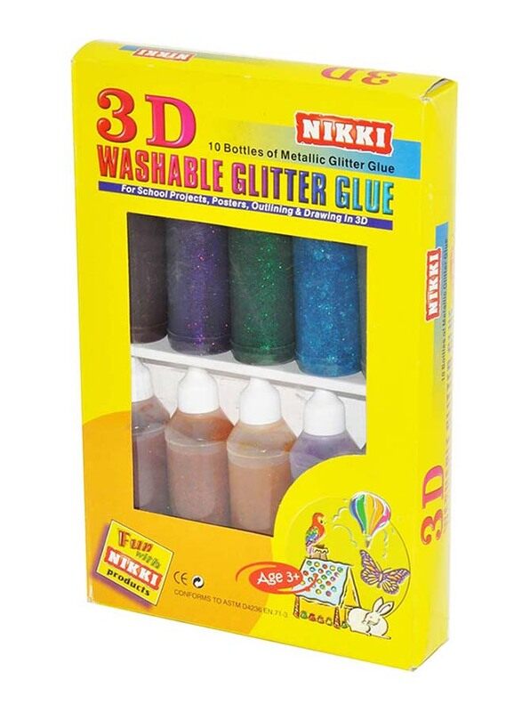

FIS 10-Piece Washable Glitter Glue Set, NKGLLS76, Assorted Colour