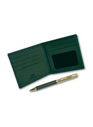إف آي اس محفظة ثنائية الطي الإيطالية من البولي يوريثان ومجموعة هدايا على شكل قلم للرجال, FSCLWPGR, أخضر