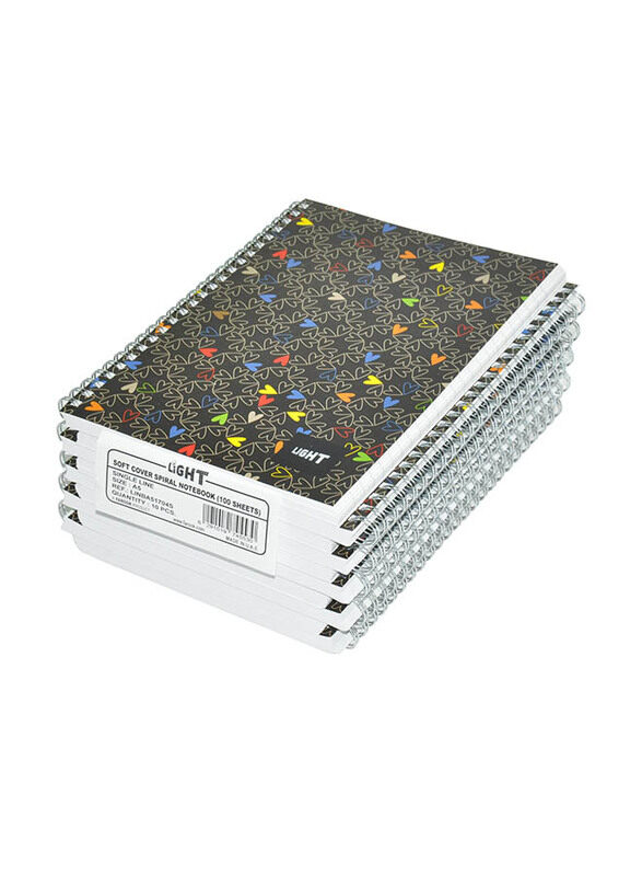 

Light 10-Piece Spiral Soft Cover Notebook, Single Ruled, 100 Sheets, A5 Size, LINBA51704S, Multicolour