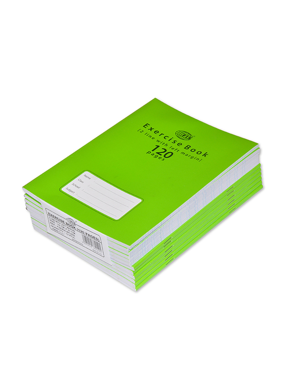 FIS Exercise Note Books, 2 Line with Left Margin, 120 Pages, 12 Piece, FSEB2LM120N, Green