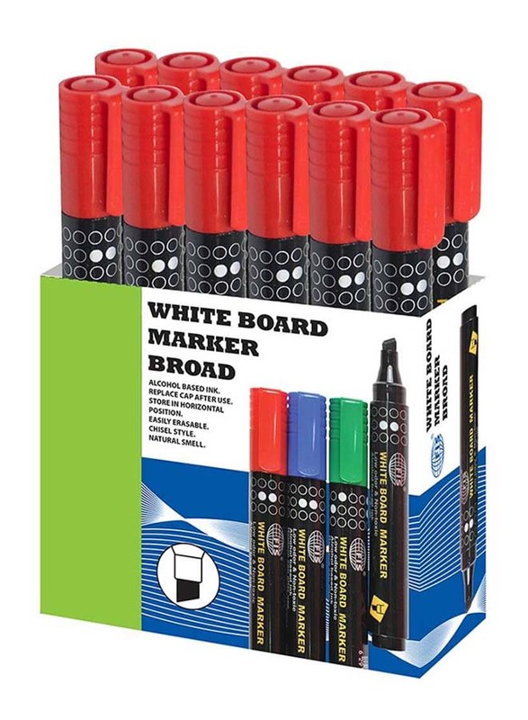 FIS 12-Piece Broad Tip White Board Erasable Markers Set, Red