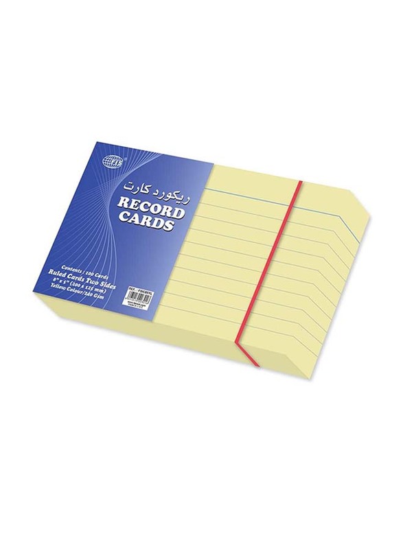 FIS Two Sides Ruled Record Card, 100-Cards, 200 x 125mm, 240 GSM, FSIC85YL, Yellow