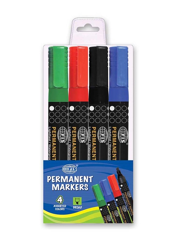 FIS 4-Piece Broad Tip Permanent Markers Set, Assorted Colors