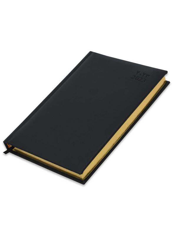 

FIS 2023 Arabic/English 1-Side Padded Golden Diary with Italian PU, 384 Sheets, 70 GSM, A5 Size, FSDI20AEG23BK, Black