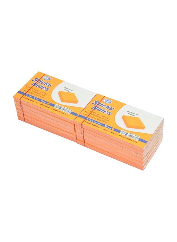 FIS Fluorescent Sticky Notes Set, 3 x 5 inch, 12 x 100 Sheets, FSPO35FOR, Orange