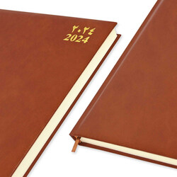 FIS 2024 Arabic/English Bonded Leather Diary, 384 Sheets, 70 GSM, A4 Size, FSDI40AEBI24BR, Brown