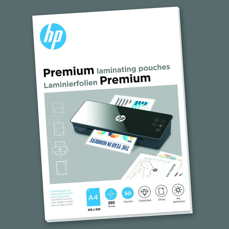 HP Premium Laminating Pouch, A4 Size, 250 Micron, 50 Pieces, OLLM9125, Clear