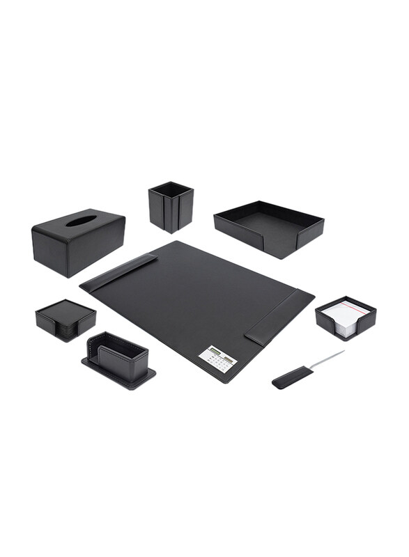 

FIS Italian PU Executive Desk Sets, 8 Pieces, FSDSEX201BK, Black