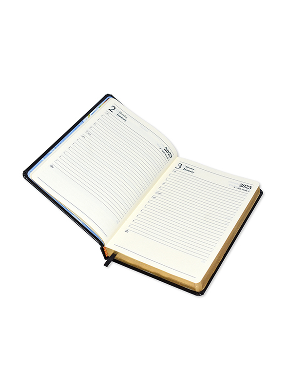 FIS 2023 English Diary with Golden Bonded Leather, 384 Sheets, 70 GSM, A5 Size, FSDI26EGB23BK, Black