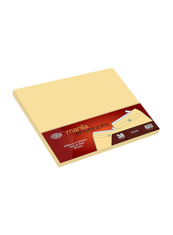 FIS Manila Envelopes Peel & Seal, 12 x 9 Inch, 90GSM, 50 Pieces, Plain