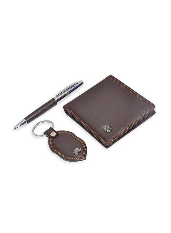 FIS Ball Pan with Key Chain & Wallet Gift Set, Dark Brown