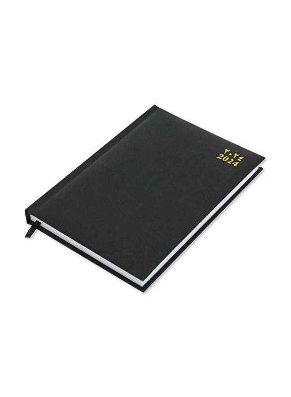 FIS 2024 Arabic/English 1 Side Padded Cover Diary, 384 Sheets, 60 GSM, A5 Size, FSDI18AE24BK, Black