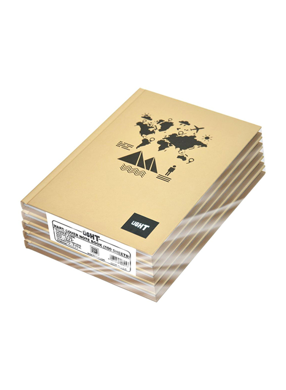 Light Single Line Hard Cover Notebook, 5 x 100 Sheets, 10 x 8 inch, LINB1081805, Beige/Black