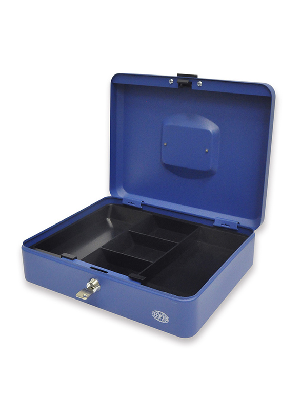 FIS Cash Box Steel with Key Lock, 300 x 240 x 90mm, 12 Inch Lock Size, Blue