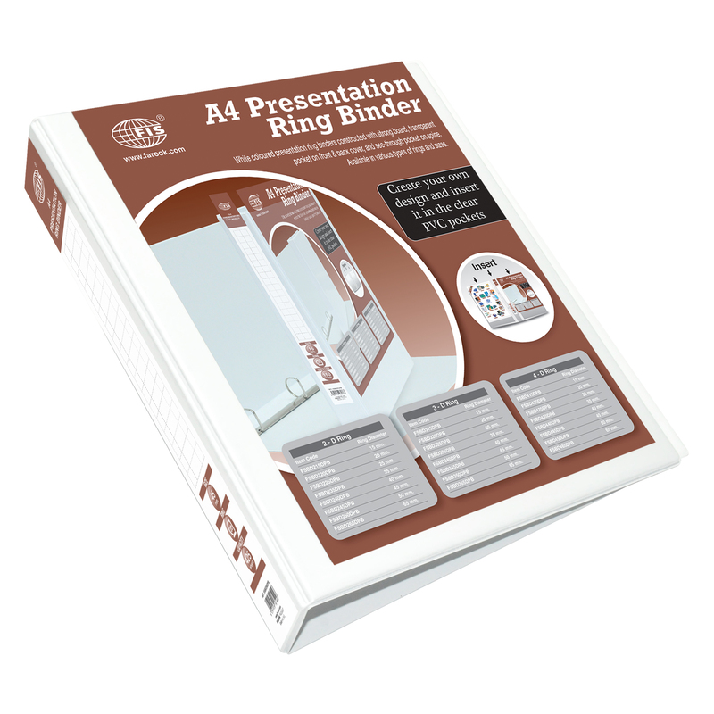 FIS 2D Ring Presentation Binder, A4 Size, 45mm Ring Size, 2.5 Inch Spine, FSBD245DPB, White