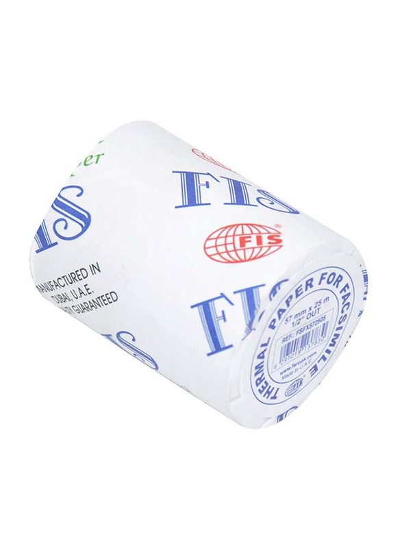 FIS Thermal Paper Roll Box, 57mm x 25m x 1/2 inch, 100 Pieces, FSFX572505, White