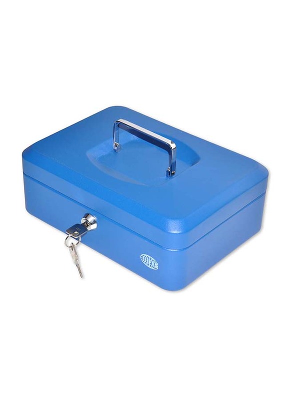 FIS Cash Box with Key, 10 Inch, FSCPTS0025BL, Matt Finish Blue