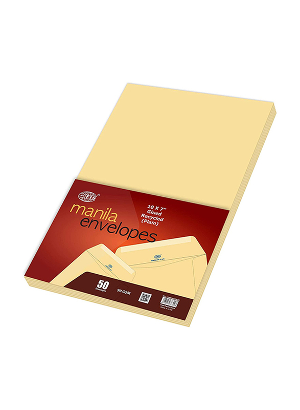 FIS Manila Envelopes Recycled, 10 x 7 Inch, 90GSM, 50 Pieces, Glued