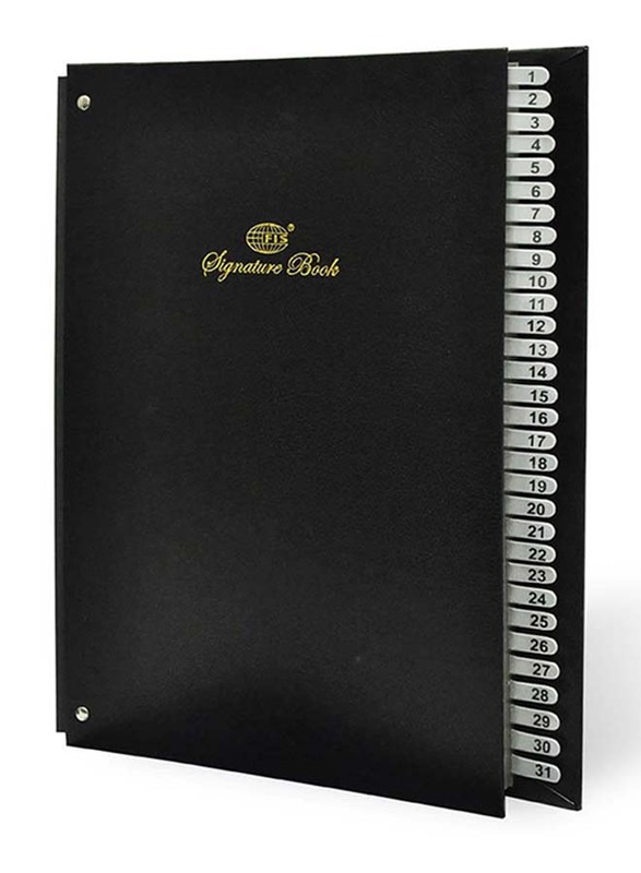 FIS Vinyl Material Cover Signature Book, 240 x 340mm, 31 Sheets, FSCL1-31, Black