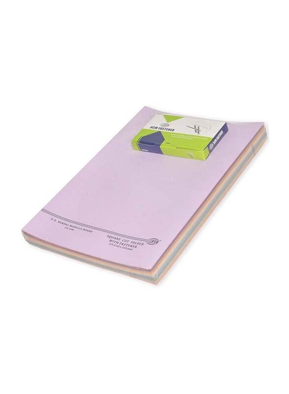 FIS Kendal Manila Square Cut Folder with Fastener, 225GSM, 50 Pieces, FSFF7225ASST, Multicolour