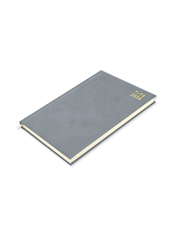 FIS 2024 Arabic/English Bonded Leather Diary, 384 Sheets, 70 GSM, A4 Size, FSDI40AEBI24GY, Grey