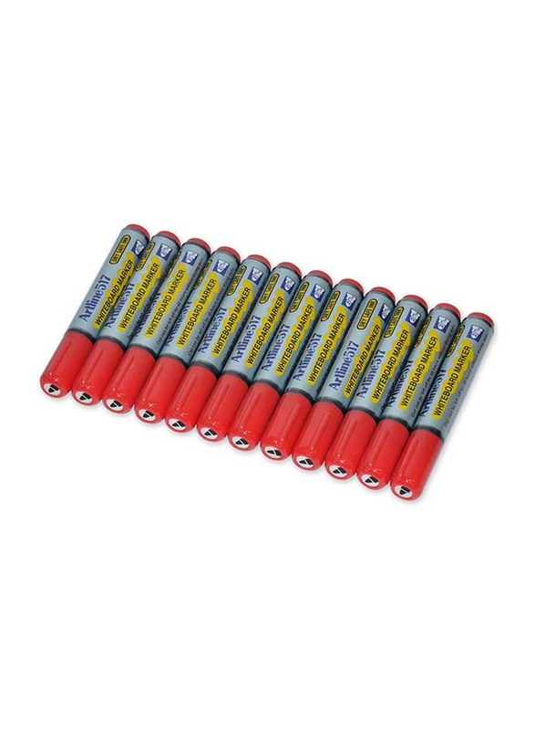 آرتلاين مجموعة أقلام سبورة بيضاء مكونة من 12 قطعة 517 ، 2.0 مم ، ARMK517RE ، أحمر