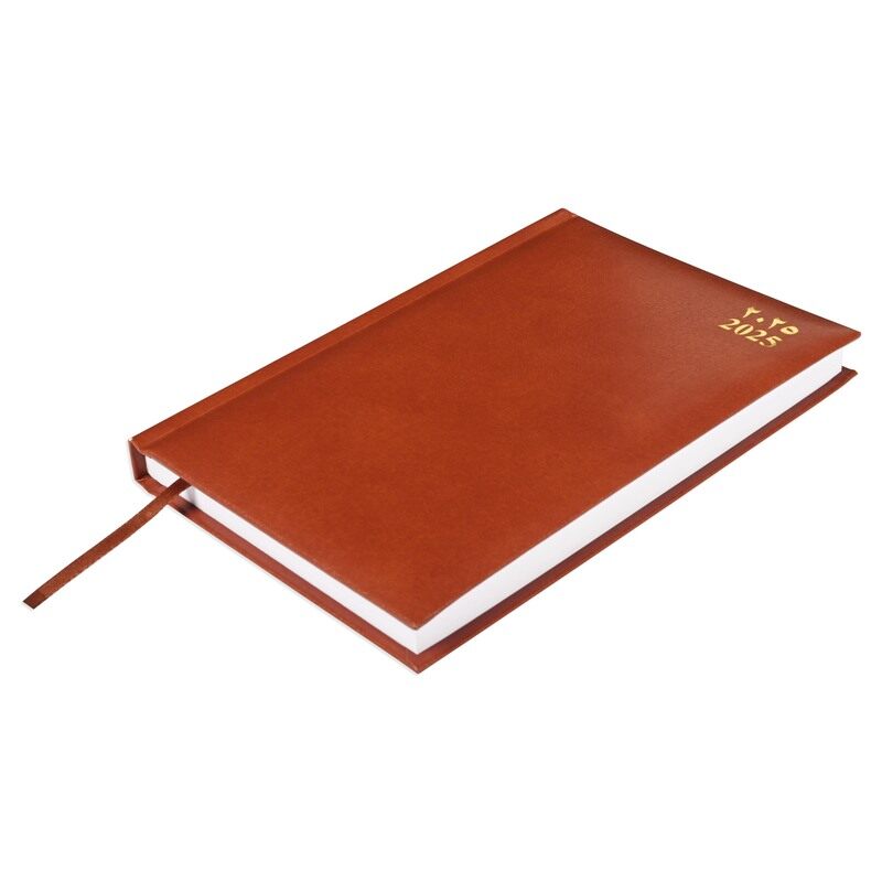 

FIS2025 A5 Diary, Vinyl Materials, 1 Side Padded Cover, Size A5(148x210mm), English/Arabic, Brown Color-FSDI18AE25BR