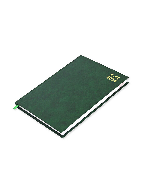 

FIS 2024 Arabic/English Vinyl Hard Cover Agenda Diary, 400 Sheets, 60 GSM, FSDI75AEV24GR, Green