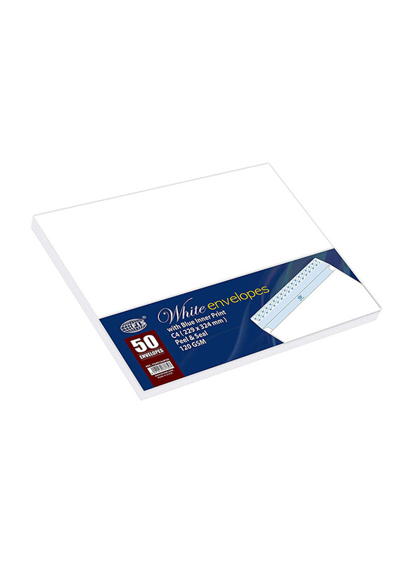 FIS Peel & Seal Envelope with Inner Print, 120GSM, 229 x 324mm, 50 Pieces, FSWE1242PI50, Blue/White