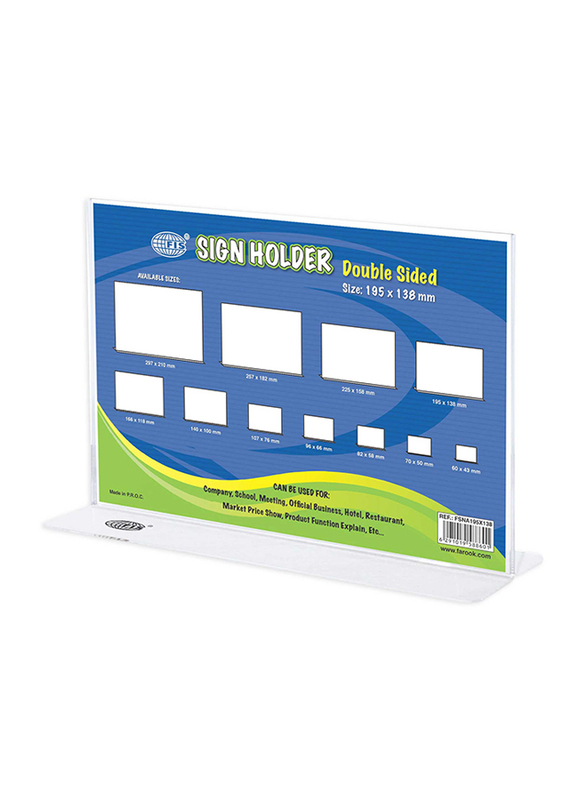 FIS Oblong Double Sided Sign Holder, 195 x 138mm, 5 Pieces, FSNA195X138-5, Clear