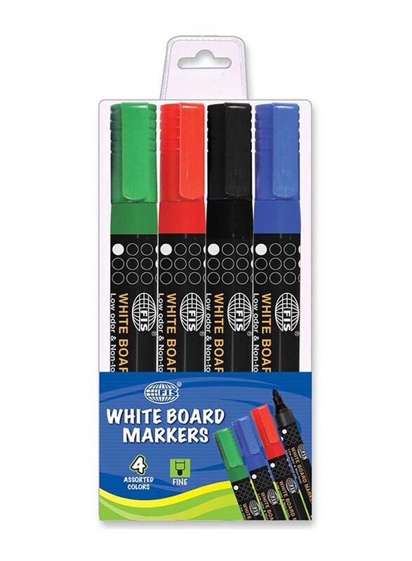 

FIS 4-Piece Fine Tip White Board Erasable Markers Set, Assorted Colors