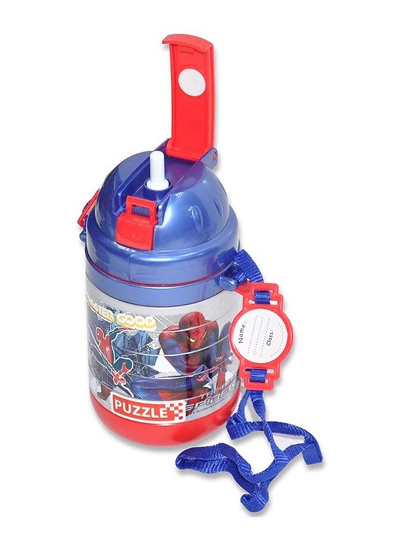 Spiderman Pop Puzzle Water Bottle for Boys, 600ml, TQWZS4BSP601, Multicolour