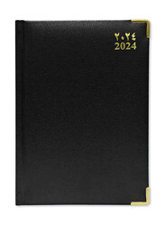 FIS 2024 Arabic/English Vinyl 1 Side Padded Gold Corenrs Diary, 384 Sheets, 60 GSM, A5 Size, FSDI22AE24BK, Black