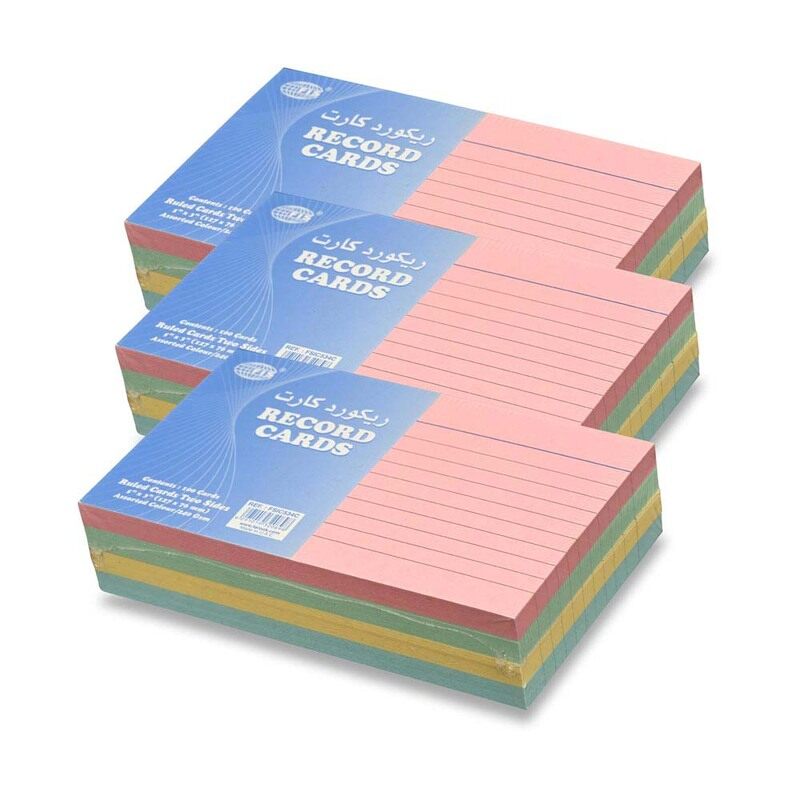 

FIS Ruled Record Cards or Index Cards, Size:5"x3 "Inches (127x76mm), Two Sides Single Ruled, 240gsm, 100 Sheets Per Packet, Packet of 3 Pieces, 4 Asso