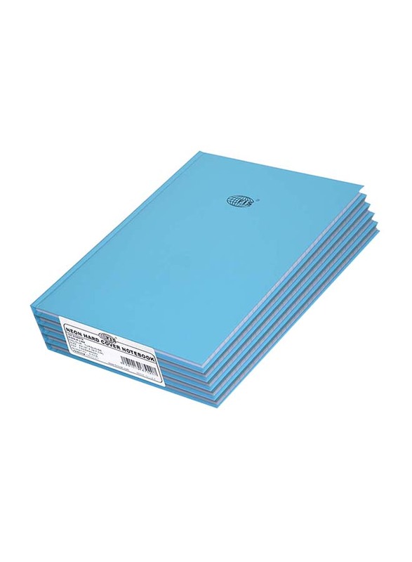FIS Neon Hard Cover Single Line Notebook Set, 5 x 100 Sheets, A4 Size, FSNBA4N220, Turquoise
