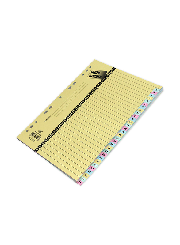 FIS 1-31 Colour Board Dividers, A4 Size, 8 Pieces, Yellow/Black