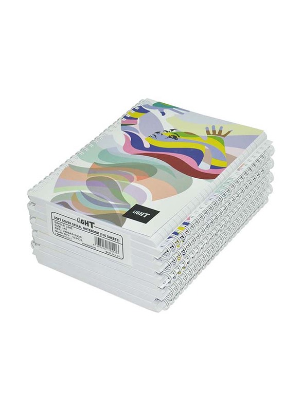 Light 10-Piece Spiral Soft Cover Notebook, Single Ruled, 100 Sheets, A5 Size, LINBA51702S, Multicolour