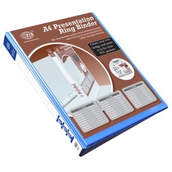 FIS 2D Ring Presentation Binder, A4 Size, 25mm Ring Size, 1.5 Inch Spine, FSBD225DPBBL, Blue
