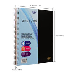 FIS Deluxe University Book, Spiral PP Neon Soft Cover, 4 Subjects, (215x279mm) Size, 160 Sheets- FSUB4SS8.5X11