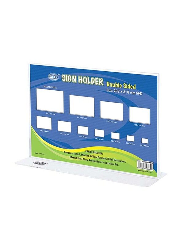 

FIS Double Sided Oblong Horizontal Sign Holder, 297 x 210mm, FSNA297X210, White