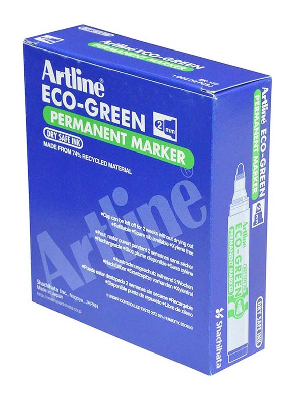 Artline 12-Piece Eco-Green Permanent Marker Set, 2.0mm, ARMKEK-177RE, Red